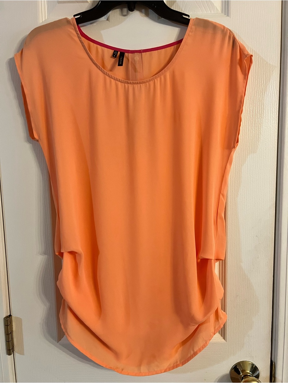 Maurices Coral Orange Scoop-Neck Blouse With Pink Accents